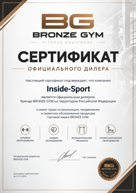 Сертификат официального дилера BRONZE GYM